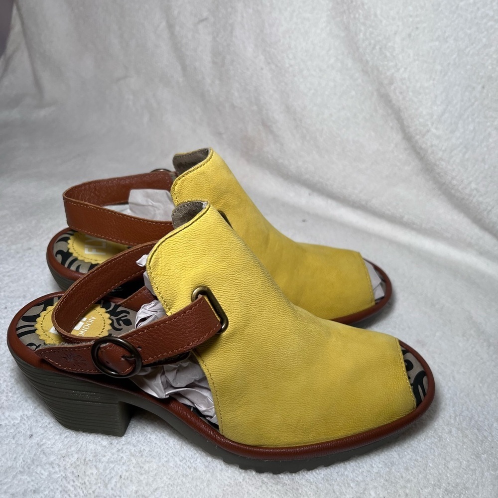 FLY London - Leather heeled sandals - Wena - Burnt yellow -EU38w USA 7  7.5 - Picture 2 of 12